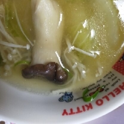 ミルミントちゃん～キノコの野菜スープ美味しかったです.｡ﾟ+.(ง ˙˘˙ )วﾟ+.ﾟ出汁がたくさんでて旨みが( :D)┸┓ﾜｧｰ
